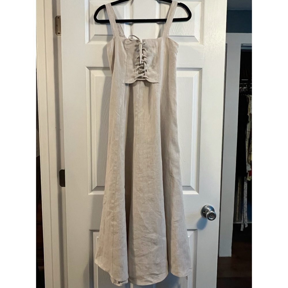 Christy Dawn Linen Midi Dress in Light Beige - Picture 7 of 10